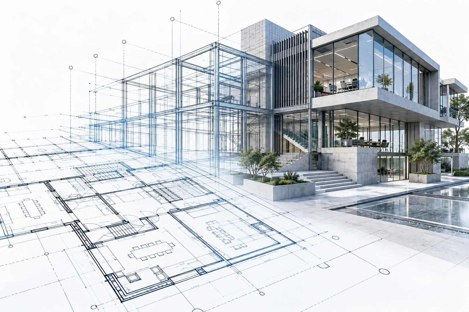 Architectural drawing becoming a building